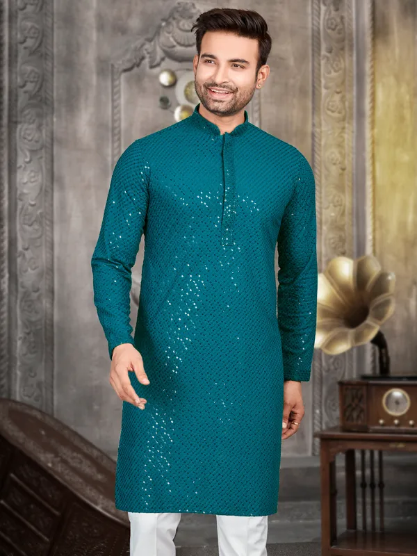 Latest rama blue embroidery kurta