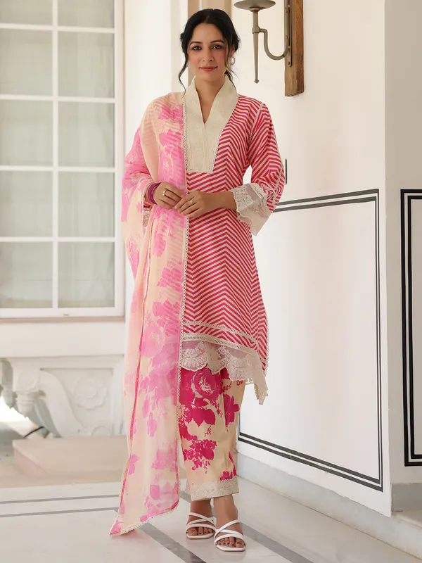 Latest rani color kurti set with dupatta