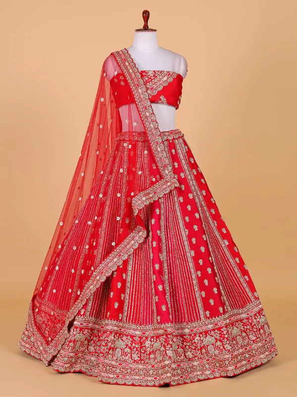 Latest raw silk unstitched red lehenga choli