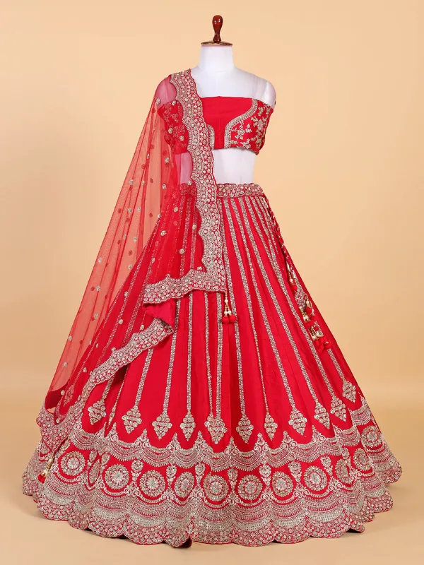 Latest red raw silk lehenga choli for wedding