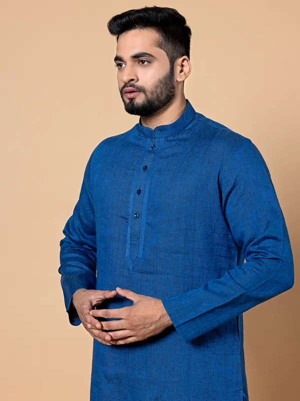 Latest royal blue plain linen kurta suit