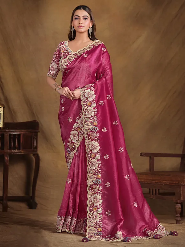 Latest silk rani color saree