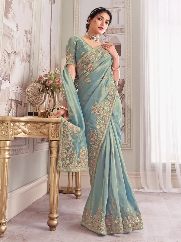 Latest silk saree in light blue