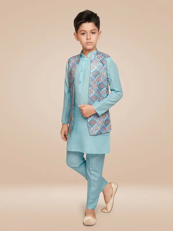 Latest silk sky blue waistcoat set