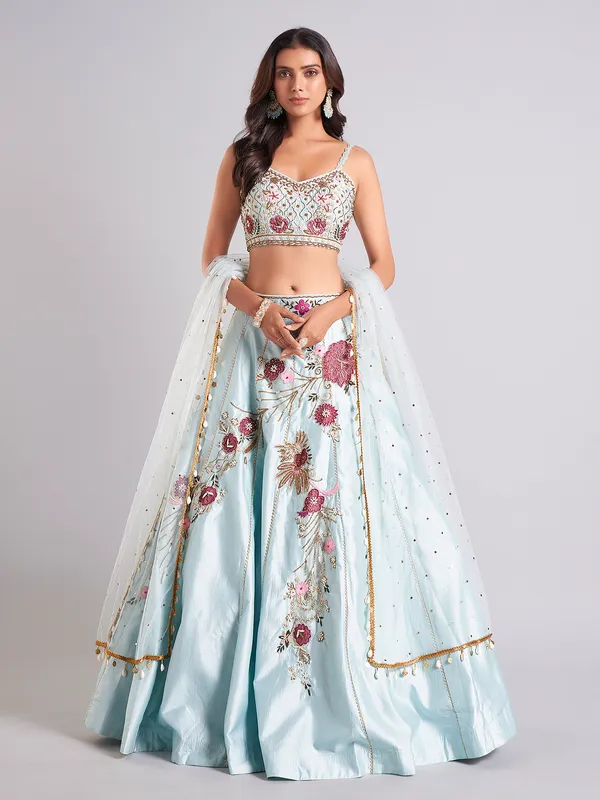 Latest sky blue lahenga choli for wedding