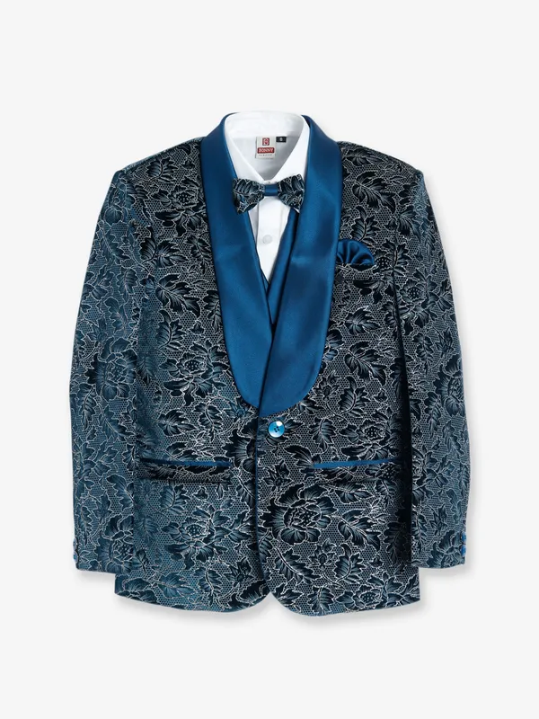 Latest teal blue terry rayon coat suit