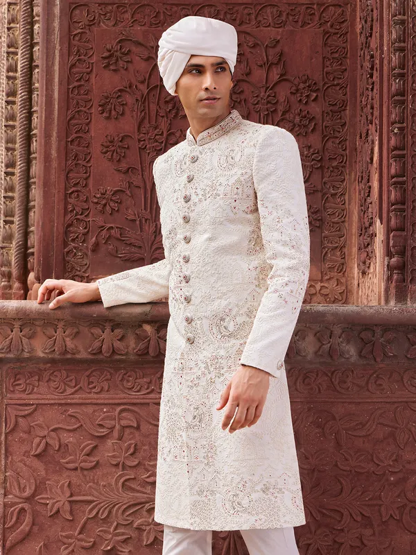 Latest terry rayon cream sherwani