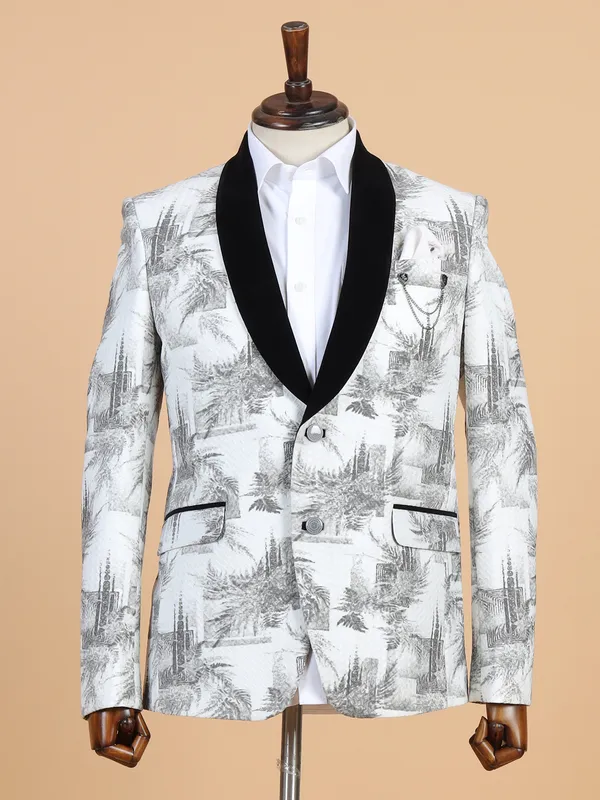 Latest terry rayon white printed blazer