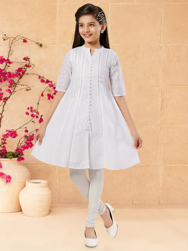 Latest white cotton embroidery salwar set