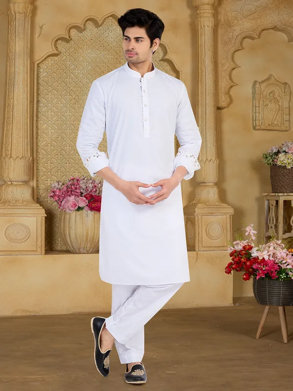 Latest white plain cotton kurta suit