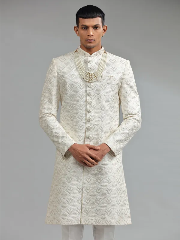 Latest white silk sherwani for groom