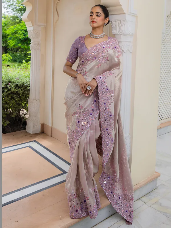 Lavender festive wear saree in silk