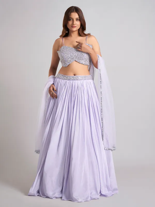 Lavender purple silk sleeveless lehenga choli with dupatta