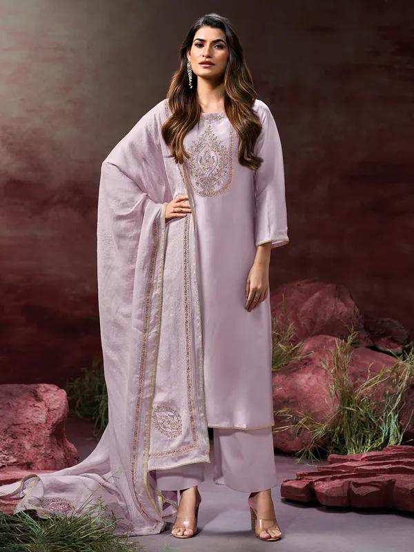 Lavender silk palazzo suit for festive wear