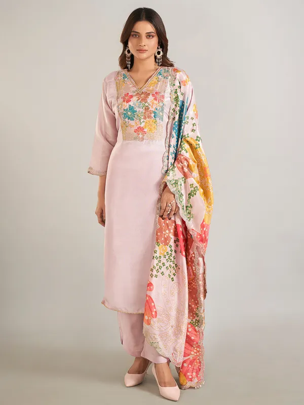 Lavender silk salwar suit with dupatta
