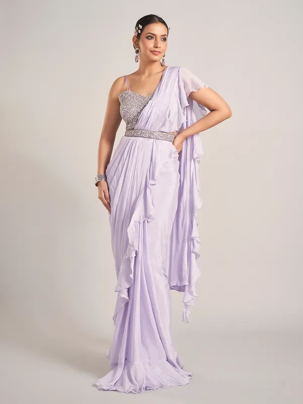 Lavender tissue silk reception saree
