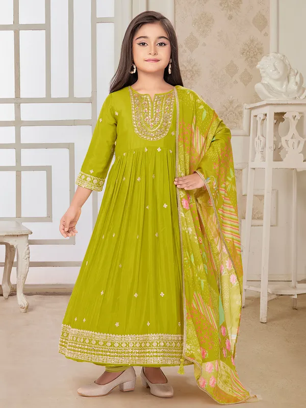 Lemon green anarkali salwar suit