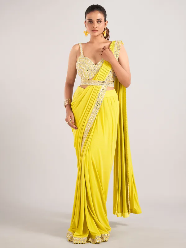 Lemon green lycra ready to wear saree