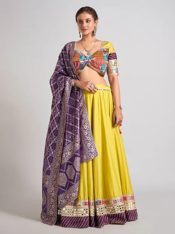 Lemon yellow gota work chaniya choli for navratri