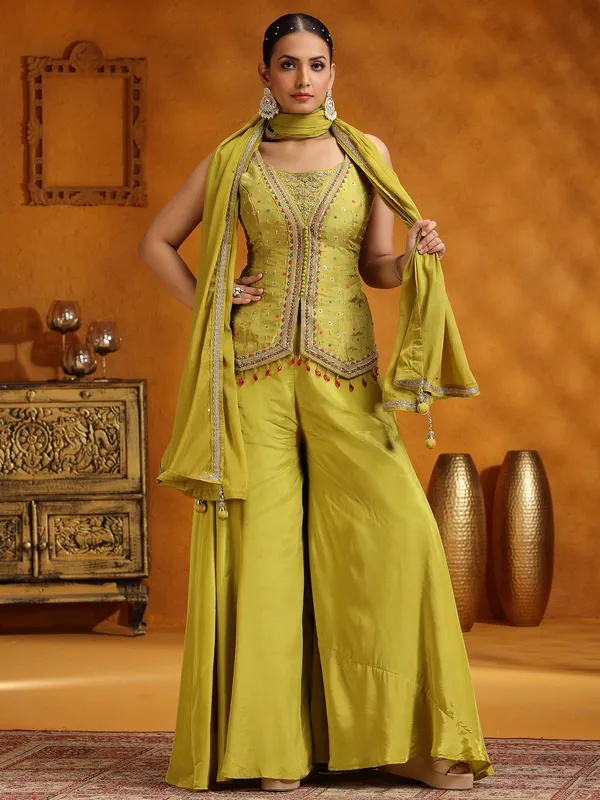 Lemon yellow wedding wear palazzo suit with dupatta