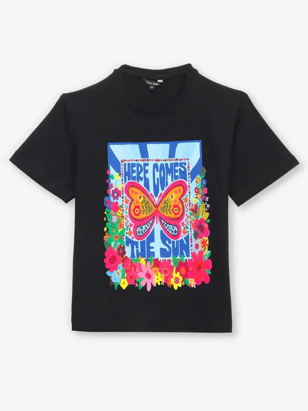 LEO N BABES black printed cotton t-shirt