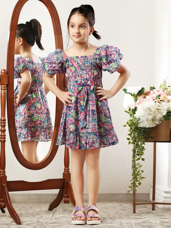 Leo n Babes georgette printed blue frock