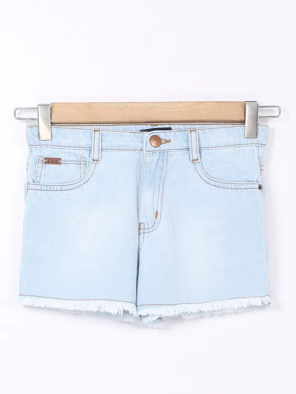 Leo n Babes ice blue washed shorts