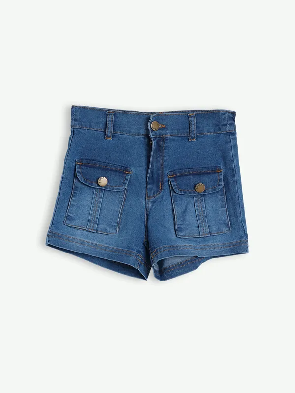 Leo n Babes indigo blue washed shorts