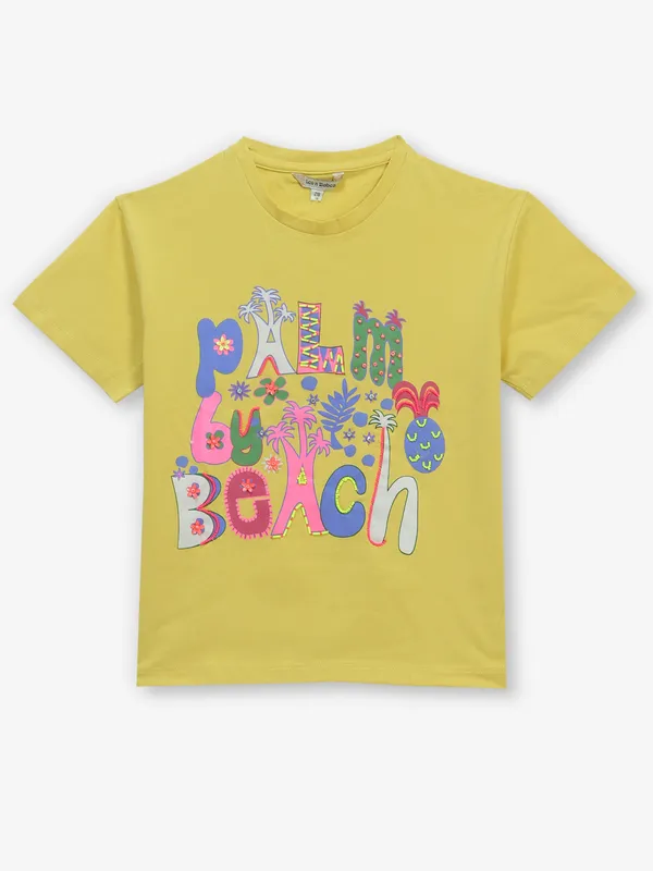 LEO N BABES mustard yellow printed cotton t-shirt
