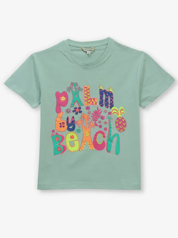 LEO N BABES pista green printed cotton t-shirt