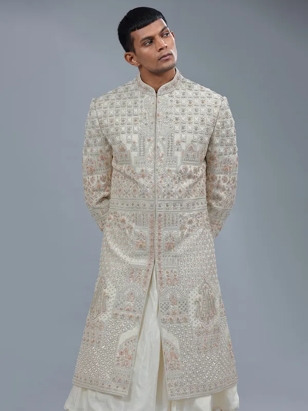 Letest cream peshwai style sherwani for groom