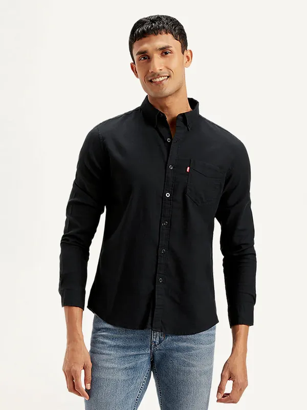 LEVIS black plain cotton buttondown collar shirt
