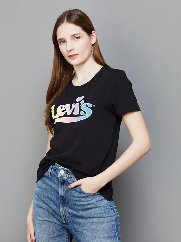 LEVIS black printed cotton casual t-shirt