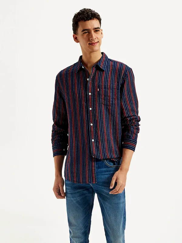 LEVIS blue striped pattern casual slim fit shirt