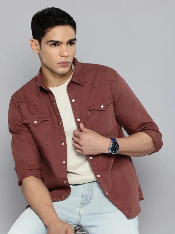LEVIS brown sober casual shirt for men