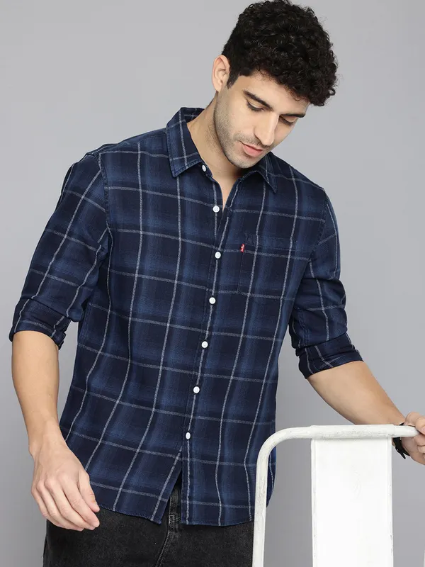 LEVIS cotton navy check shirt for men