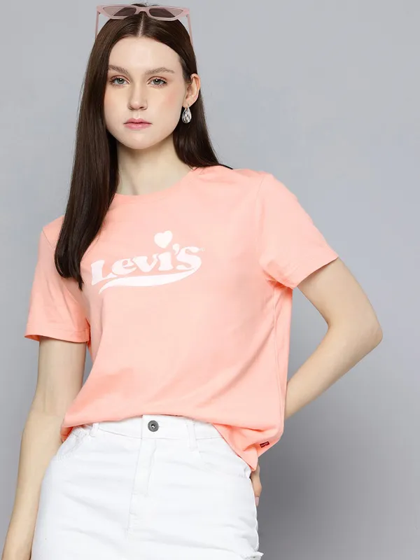 LEVIS cotton peach round neck t-shirt for women