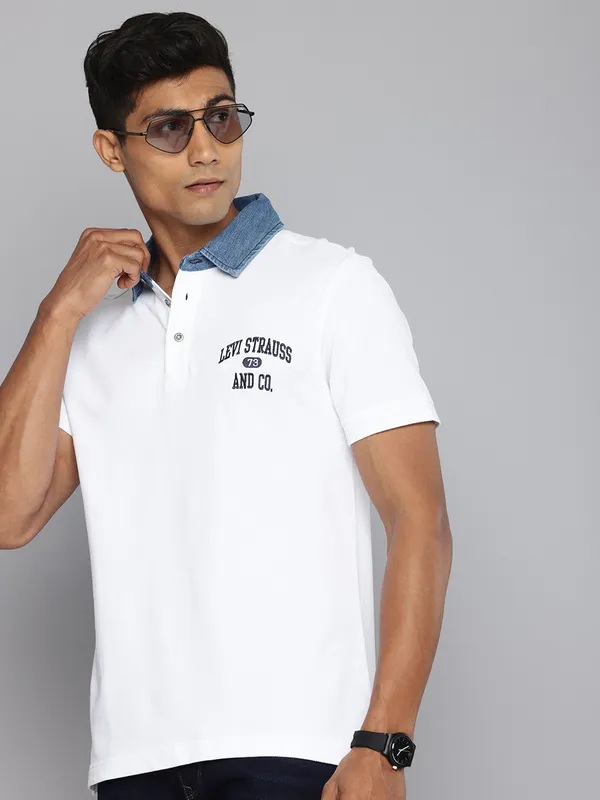 LEVIS cotton white t-shirt with logo embroidery for men