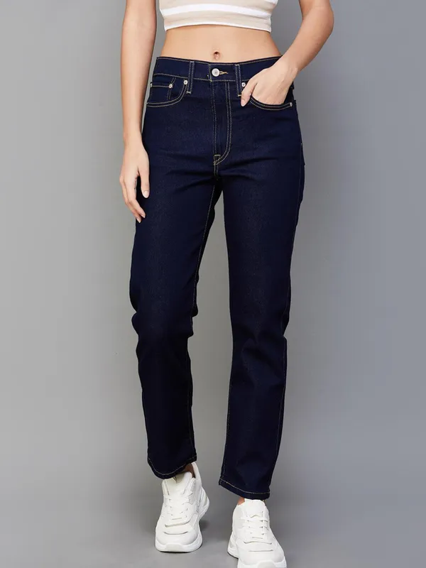 LEVIS dark blue solid staright fit jeans