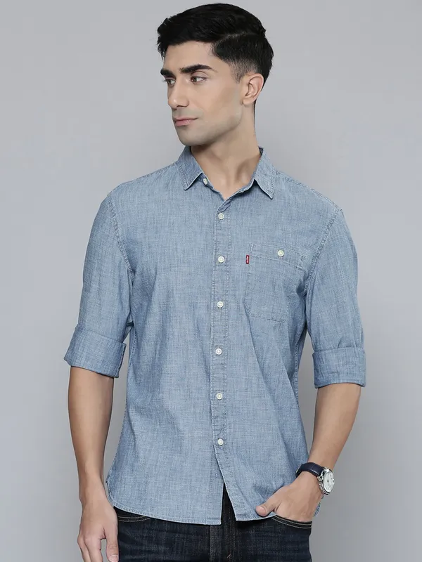 LEVIS dusty blue plain cotton shirt