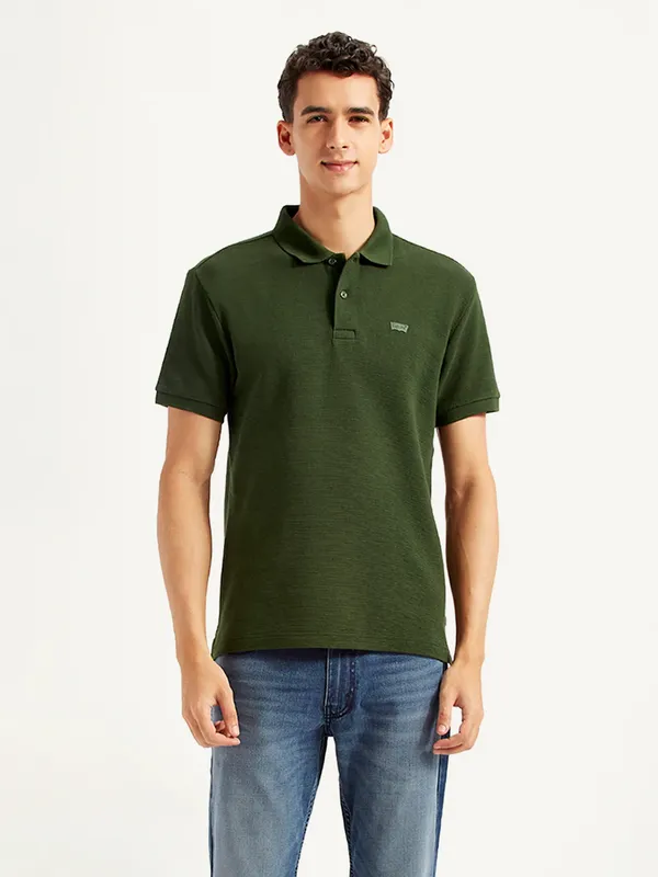 LEVIS forest green textured slim fit polo t-shirt