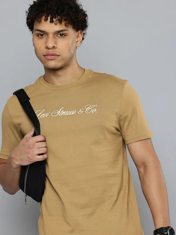 LEVIS khaki plain cotton slim fit t-shirt