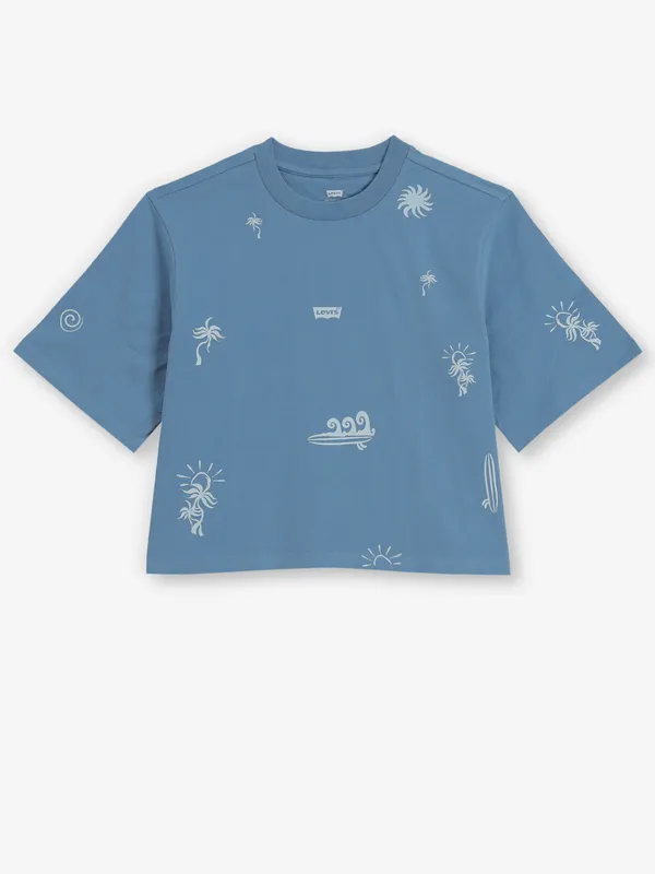 LEVIS light blue printed cotton crop t-shirt