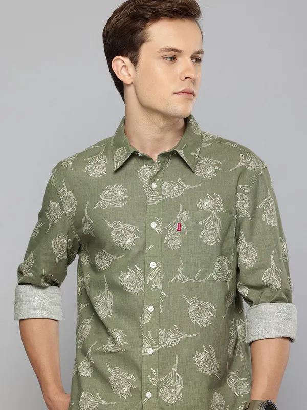 LEVIS light green printed cotton shirt