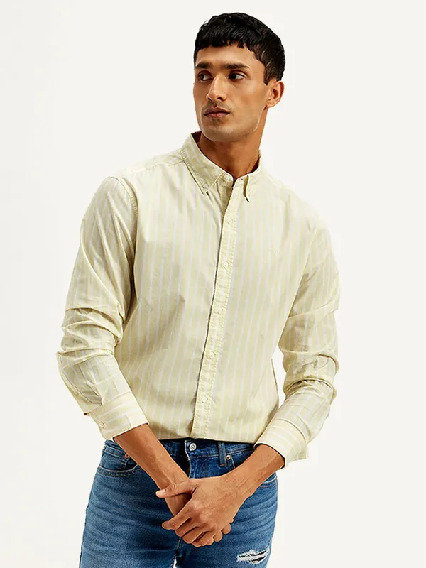 LEVIS lime yellow striped slim fit mens shirt