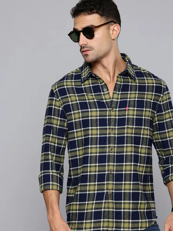 LEVIS navy checks cotton shirt for men