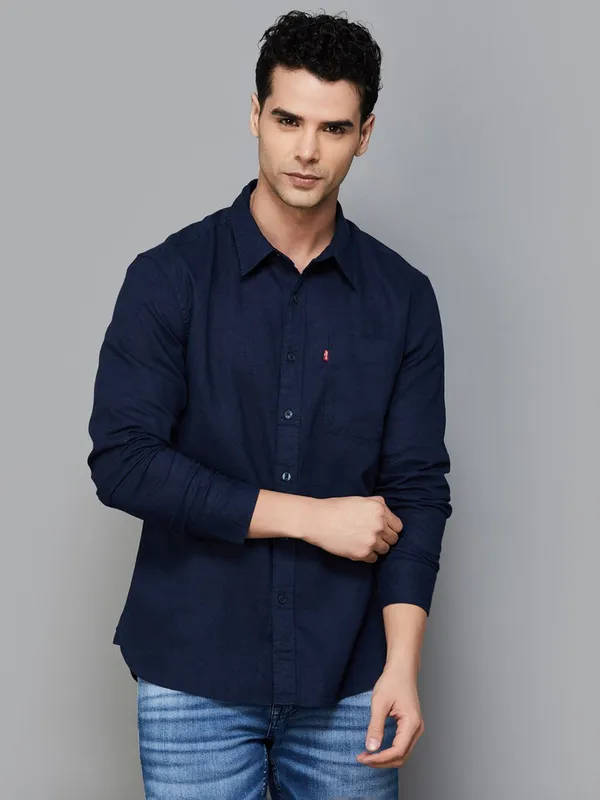 LEVIS navy plain cotton shirt for men