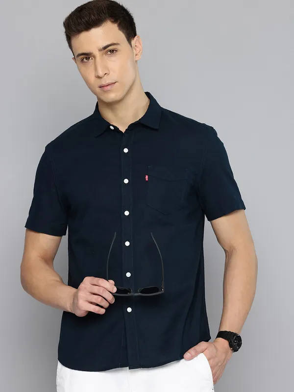 LEVIS navy sober slim fit mens casual shirt