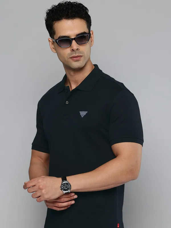LEVIS navy solid cotton polo t-shirt