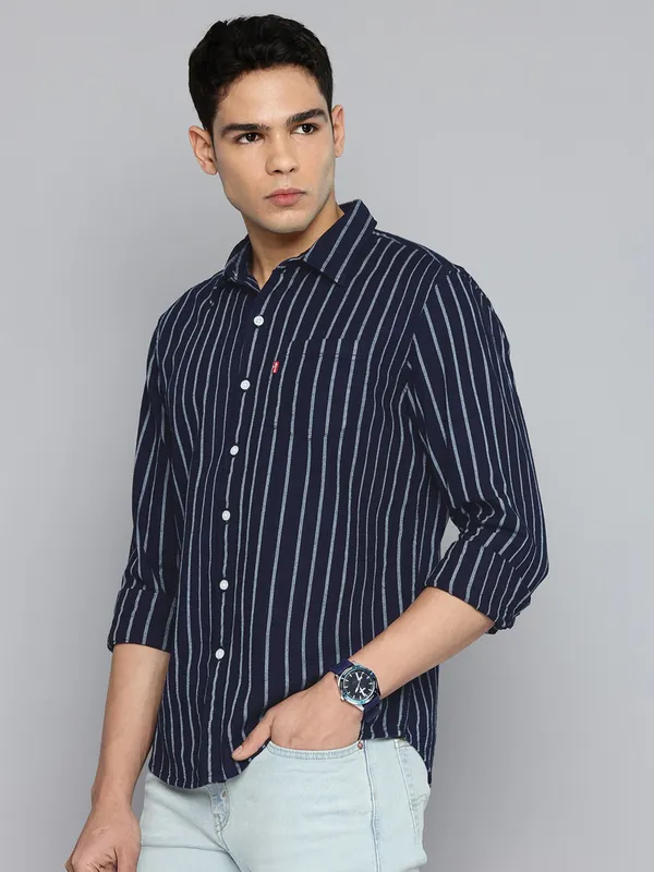 LEVIS navy striped mens casual shirt